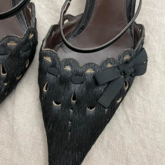 ginza kanematsu black pony hair pointed court shoes