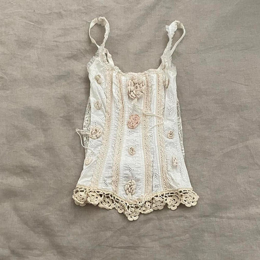 vintage cottage fairy broderie anglaise kuxo white corset