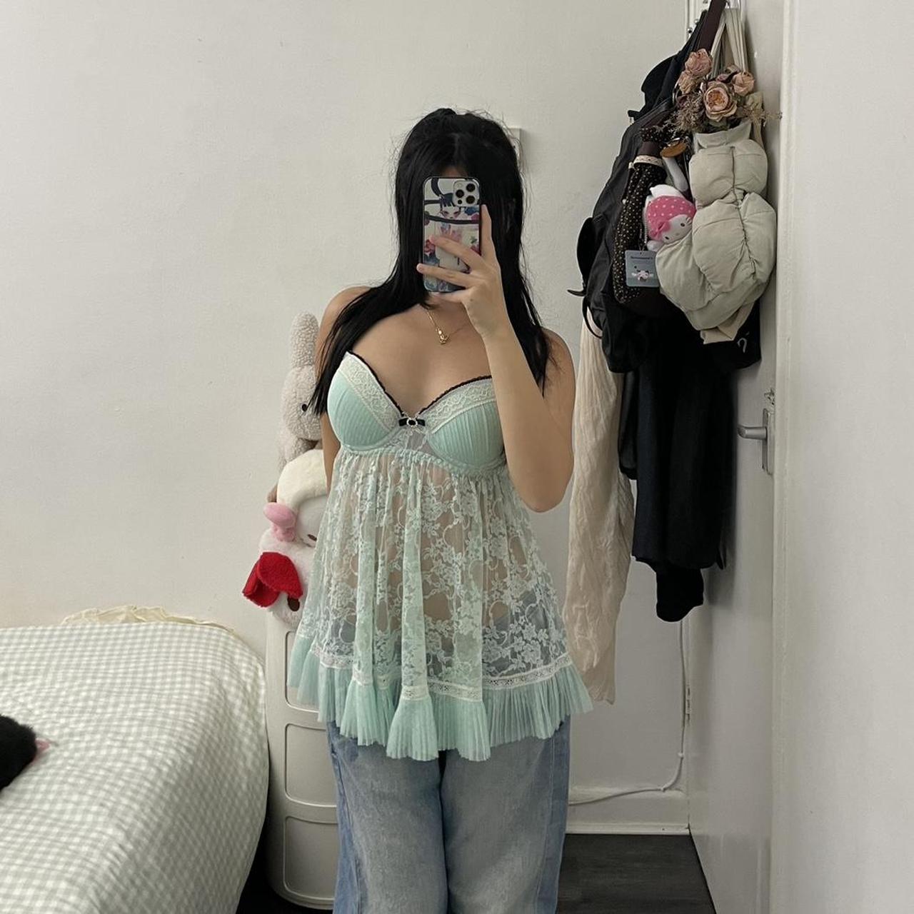 cinema etoile sheer mint green bustier corset babydoll camisole