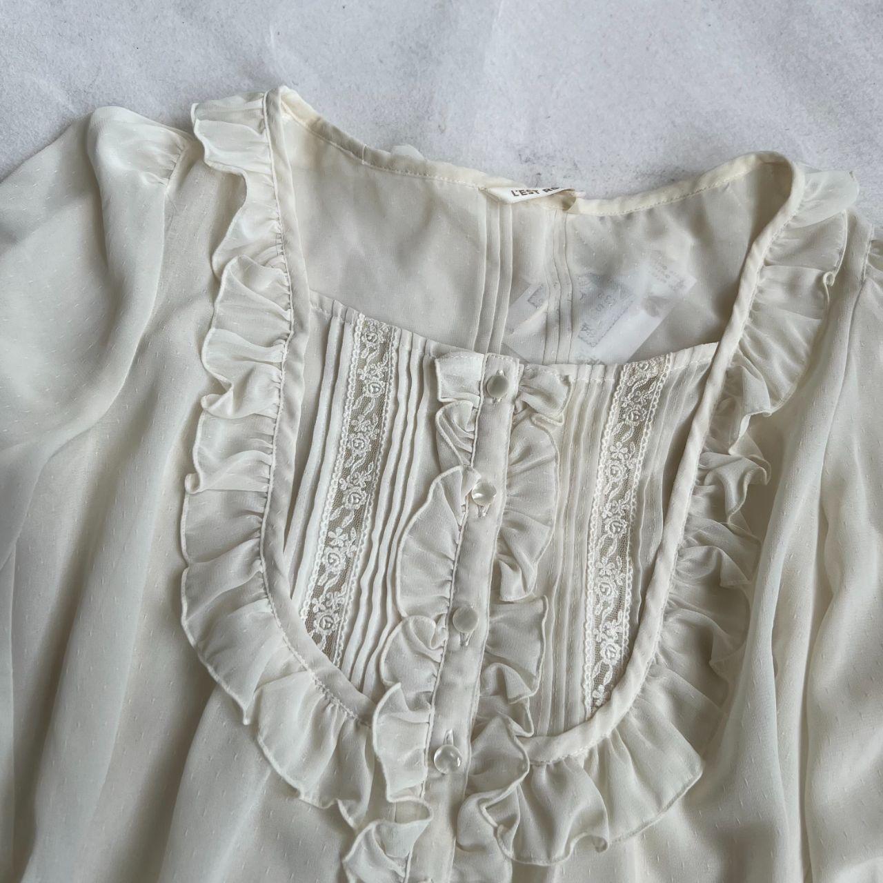 coquette balletcore l'est rose ivory half sleeve ruffle blouse