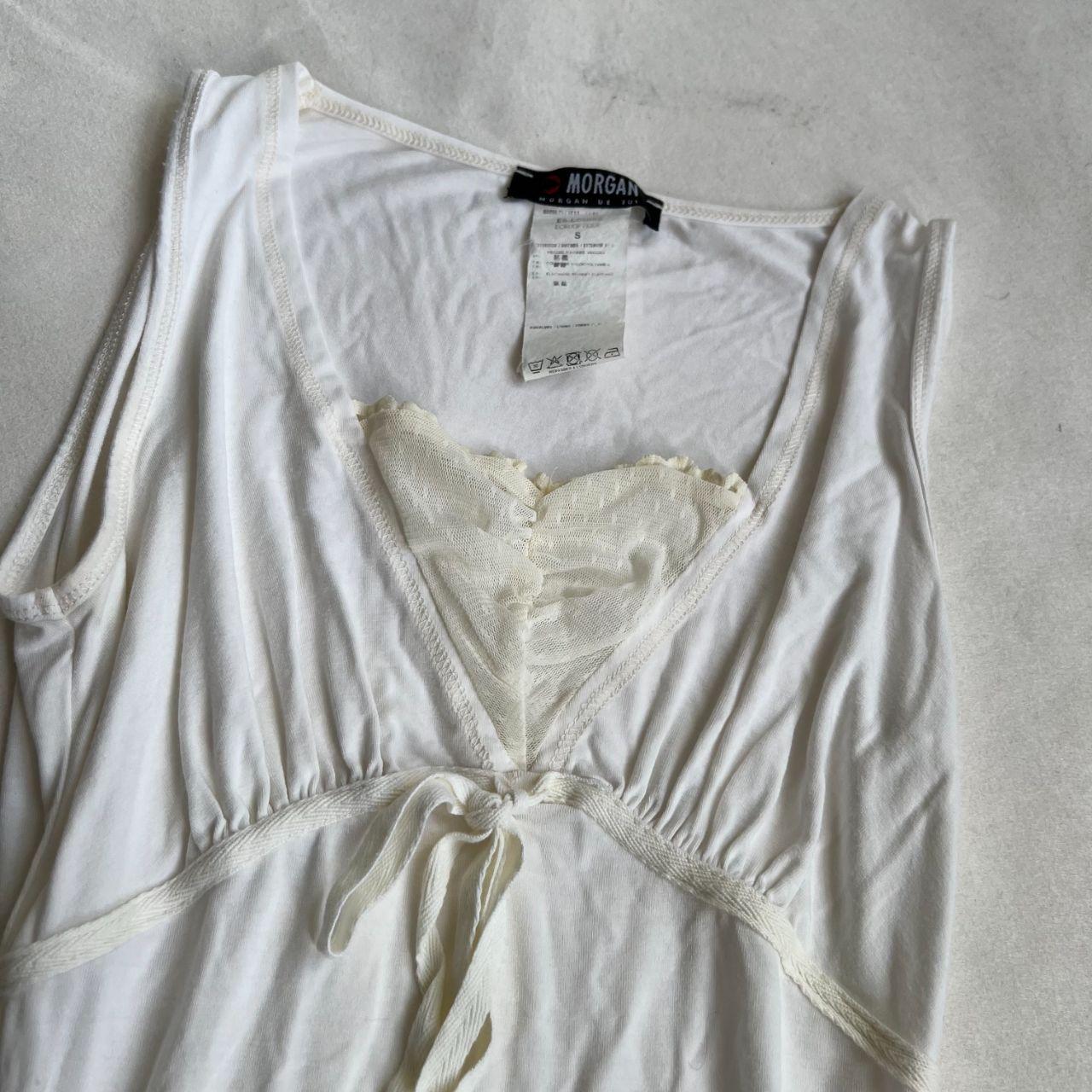 morgan de toi white coquette boho milkmaid layered vest top with front ribbon detail