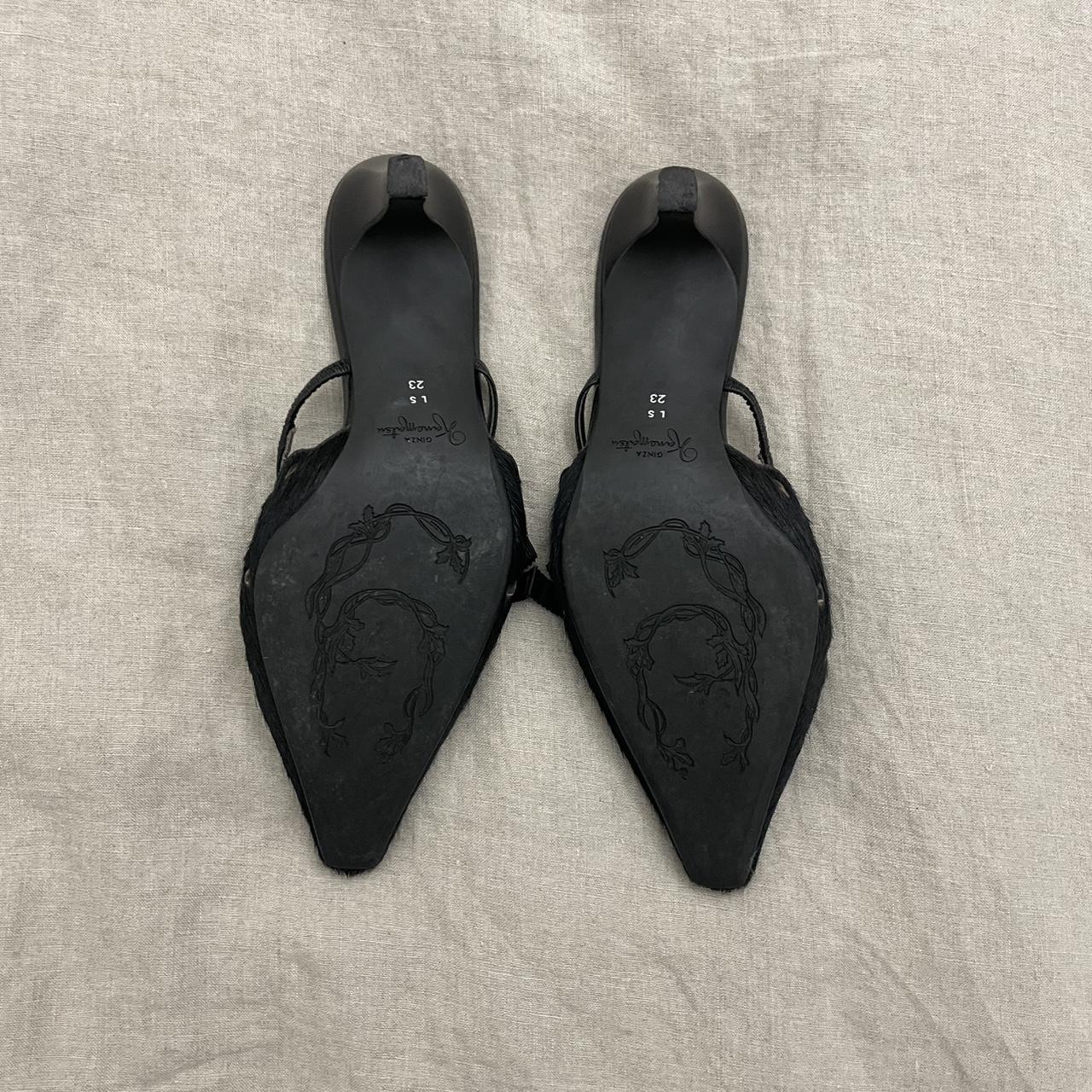 ginza kanematsu black pony hair pointed court shoes