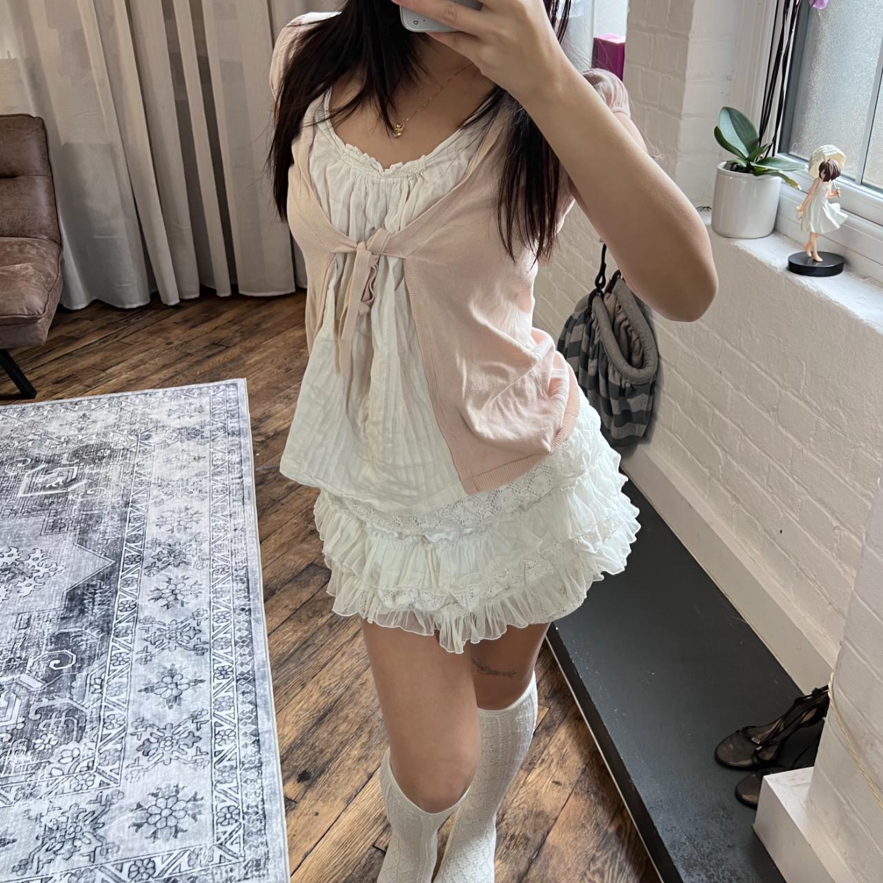 kookai coquette peach pink puff sleeve bolero x milkmaid blouse two in one layered top