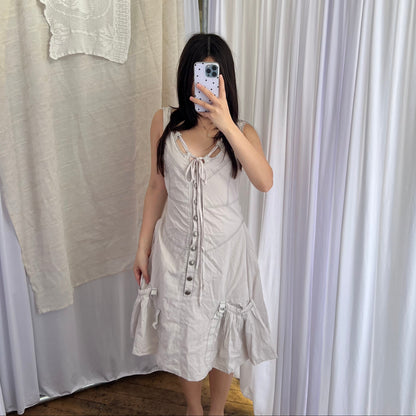 Et Compagnie Greige Utility Drop Waist Button Down Flared Midi Dress