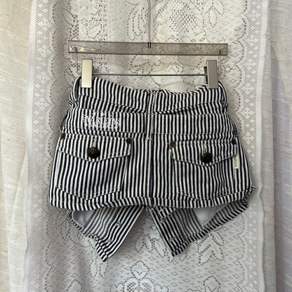Vintage Garula Pinstripe Navy Blue White Layered Button Shorts