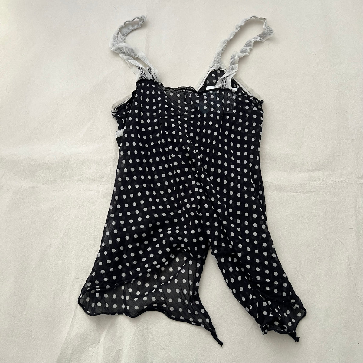 Xanaka Black White Polka Dot Ruffle Silk Blend Camisole
