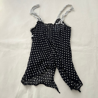 Xanaka Black White Polka Dot Ruffle Silk Blend Camisole