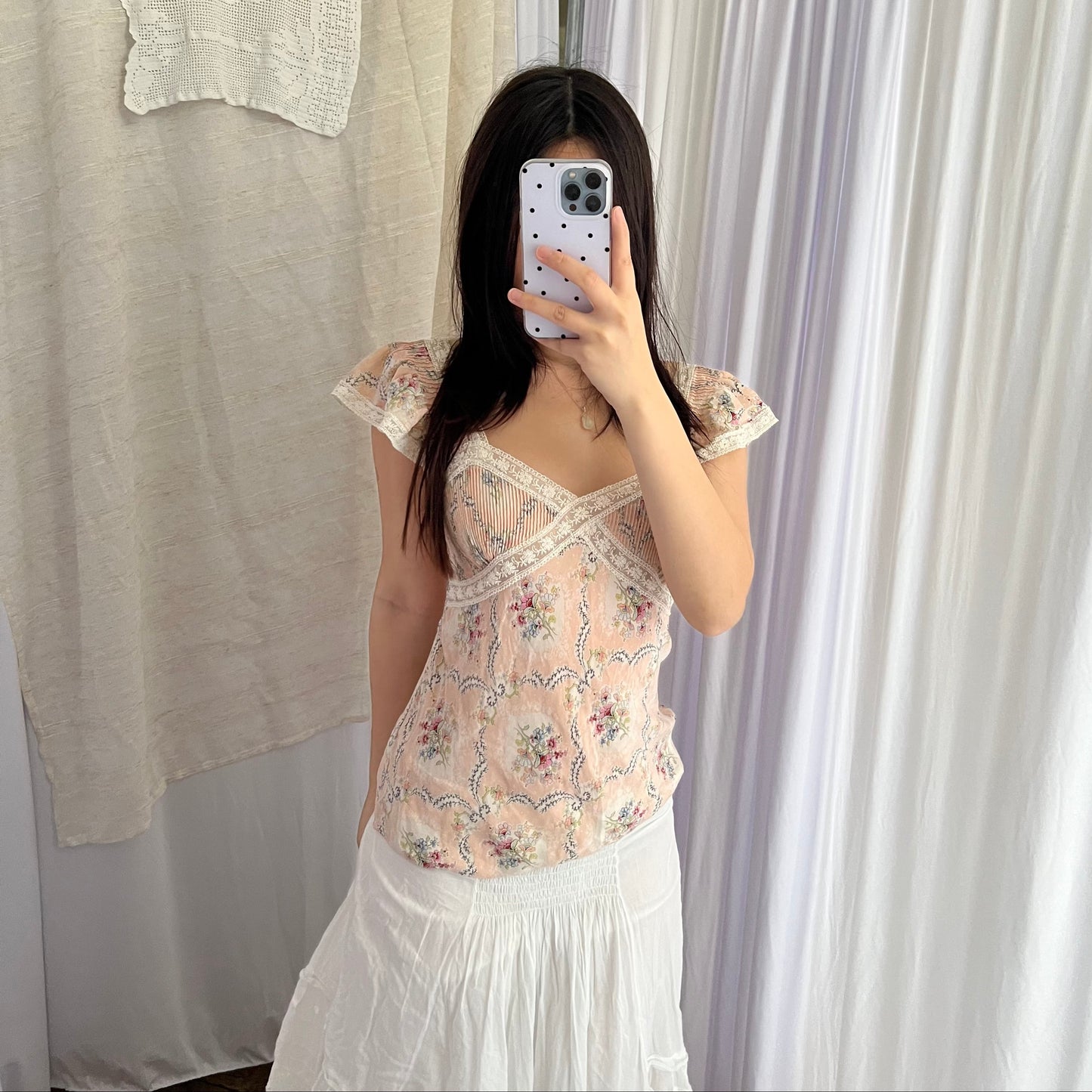 Dreamy Silk Paul & Joe Soft Pink Floral Print Ruffle Strap Camisole