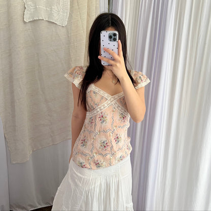 Dreamy Silk Paul & Joe Soft Pink Floral Print Ruffle Strap Camisole