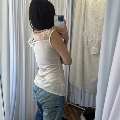 Cream Morgan De Toi Viscose Lace Wrap Style Draped Blouson Vest