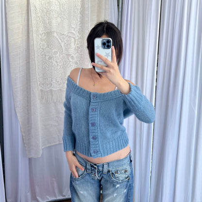Burberry Blue Label Muted Blue Mohair Blend Crop Bolero Cardigan
