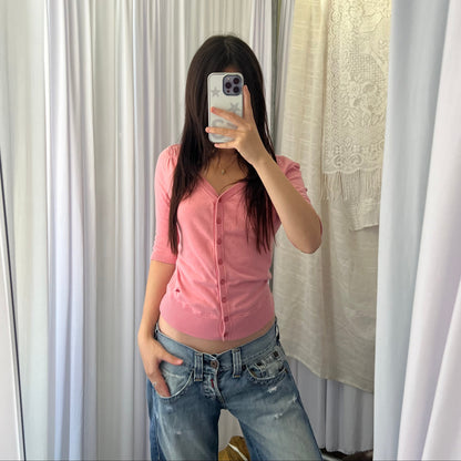 Burberry Candy Pink Half Sleeve Crop Cardigan Top