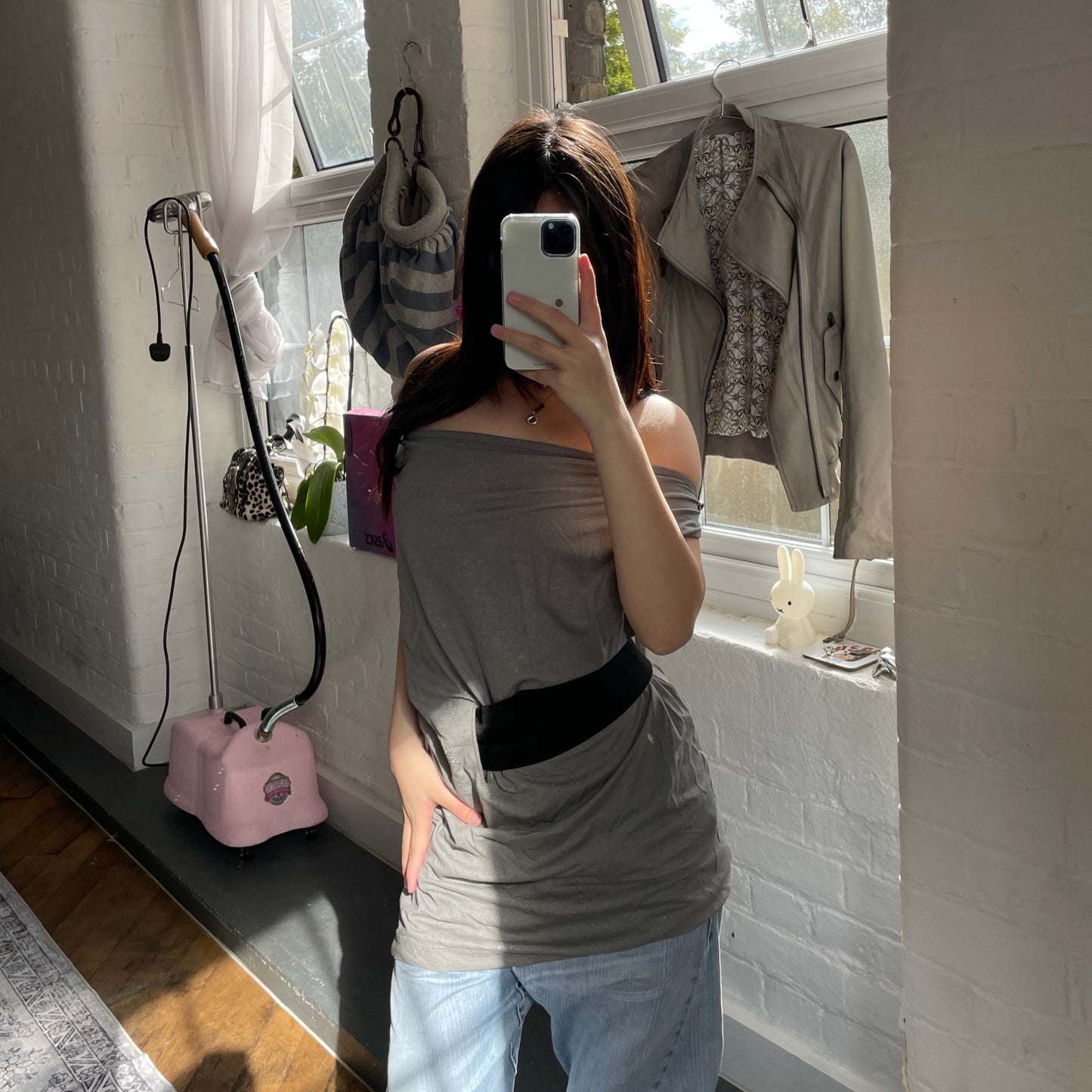 Miss Sixty 银卡其灰垂褶宽松束腰背心，松紧腰长款束腰上衣