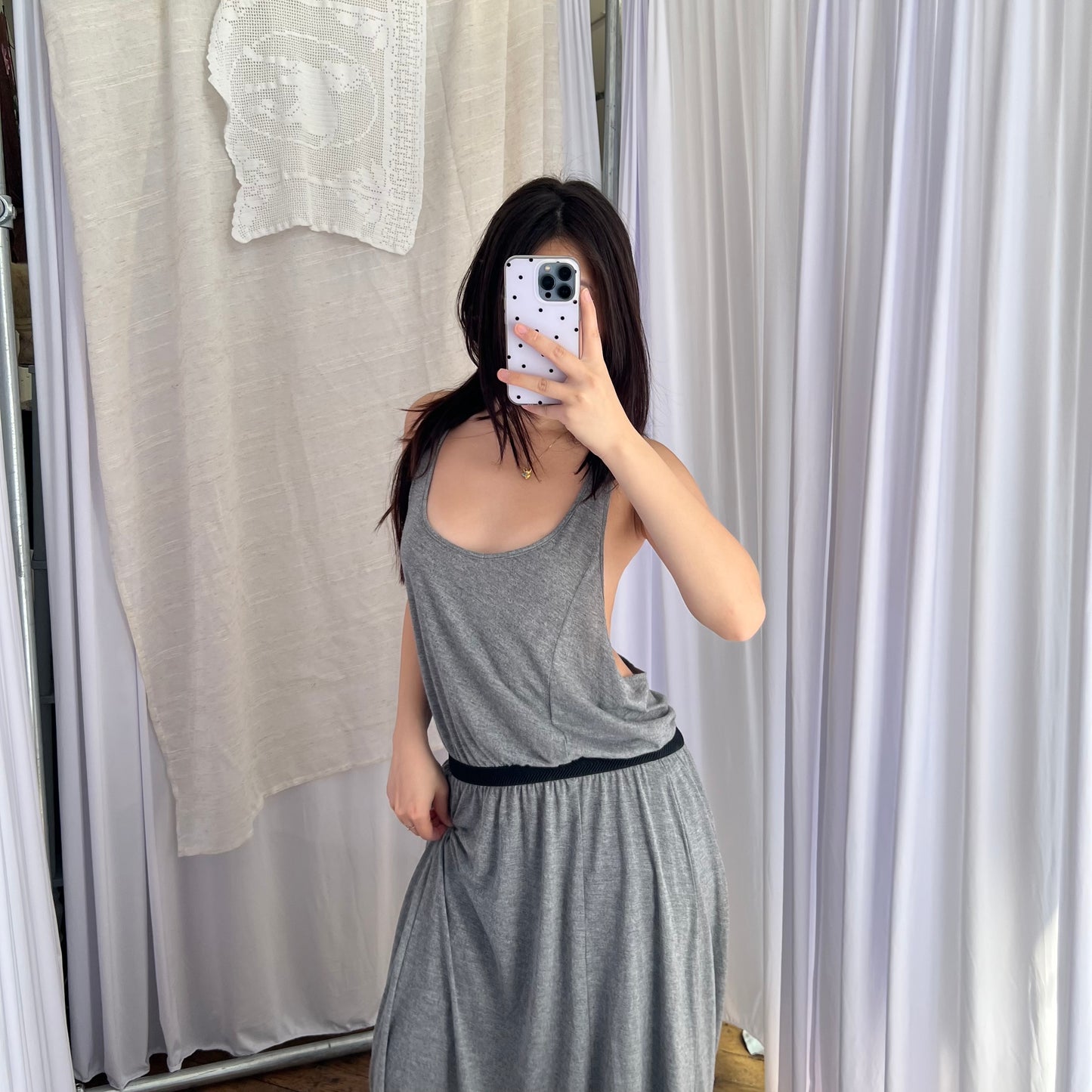 Silvian Heach Grey Racer Cross Back Drop Waist Elastic Band Maxi Dress