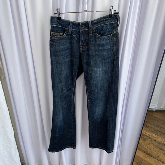 G-star Raw Indigo Dark Wash Low Rise Flared Denim Trousers