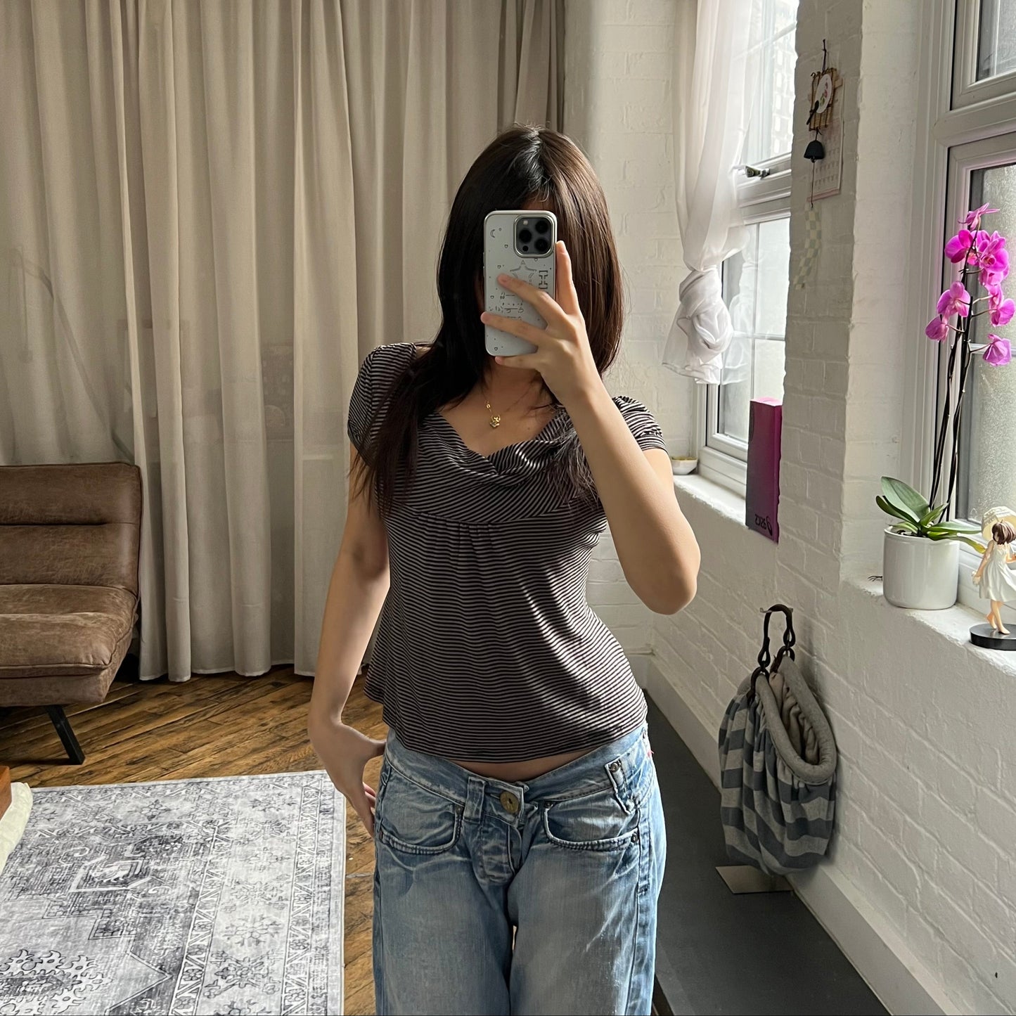 promod black taupe draped puff sleeve tunic blouse top