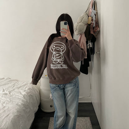 a bathing ape bape brown white western graphic text' 'foot shoulder' long sleeve crew neck jumper