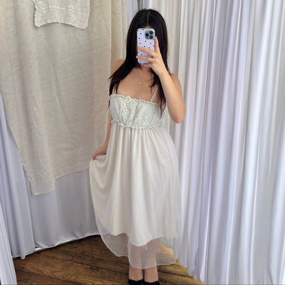 Cottage Cocoonist Baby Blue Lacey Ruched Bust Maxi Slip/Nightwear Dress