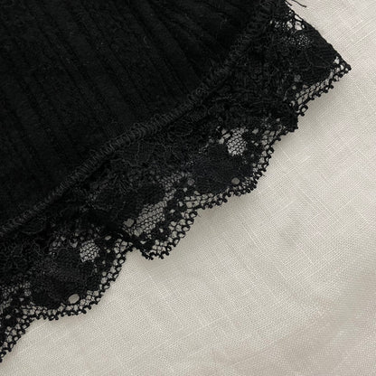 dolce & gabbana black crop vest ribbed lacey hem singlet two in one layered top