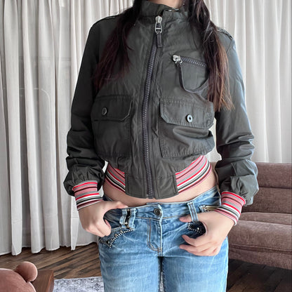 Diesel Red Tag Khaki Style Blouson Bomber Striped Jacket