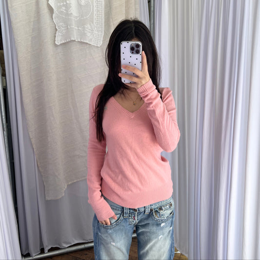 Pink Burberry Blue Label Wool Knit V Neck Sweater