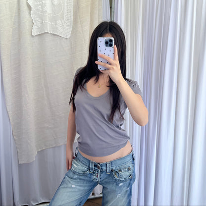 Adidas x Stella Mccartney Purple Grey Oversized Wide Neck Short Sleeve Pullover