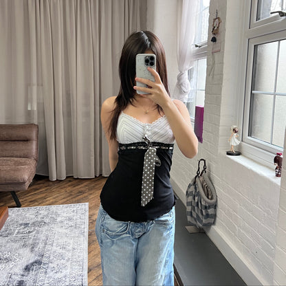 all states of orange eurosummer coquette mixed print striped polka dot ribbon camisole