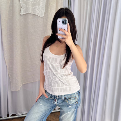 NDM I Love Nice People Who Make Cool Things Grey Studded Graphic Tank