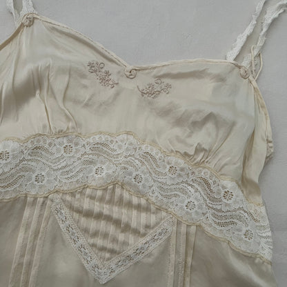 Jill Stuart Ivory Silk Blend Romantic Lace Pleat Cut Out Fitted Camisole