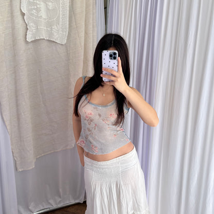 Promod Blue Gradient Floral Fishnet Mesh Vest Top