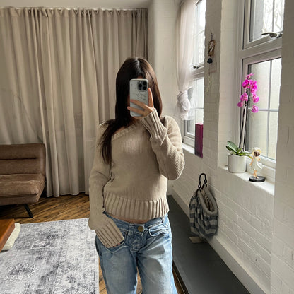 vintage dkny beige asymmetric long sleeve knit sweater
