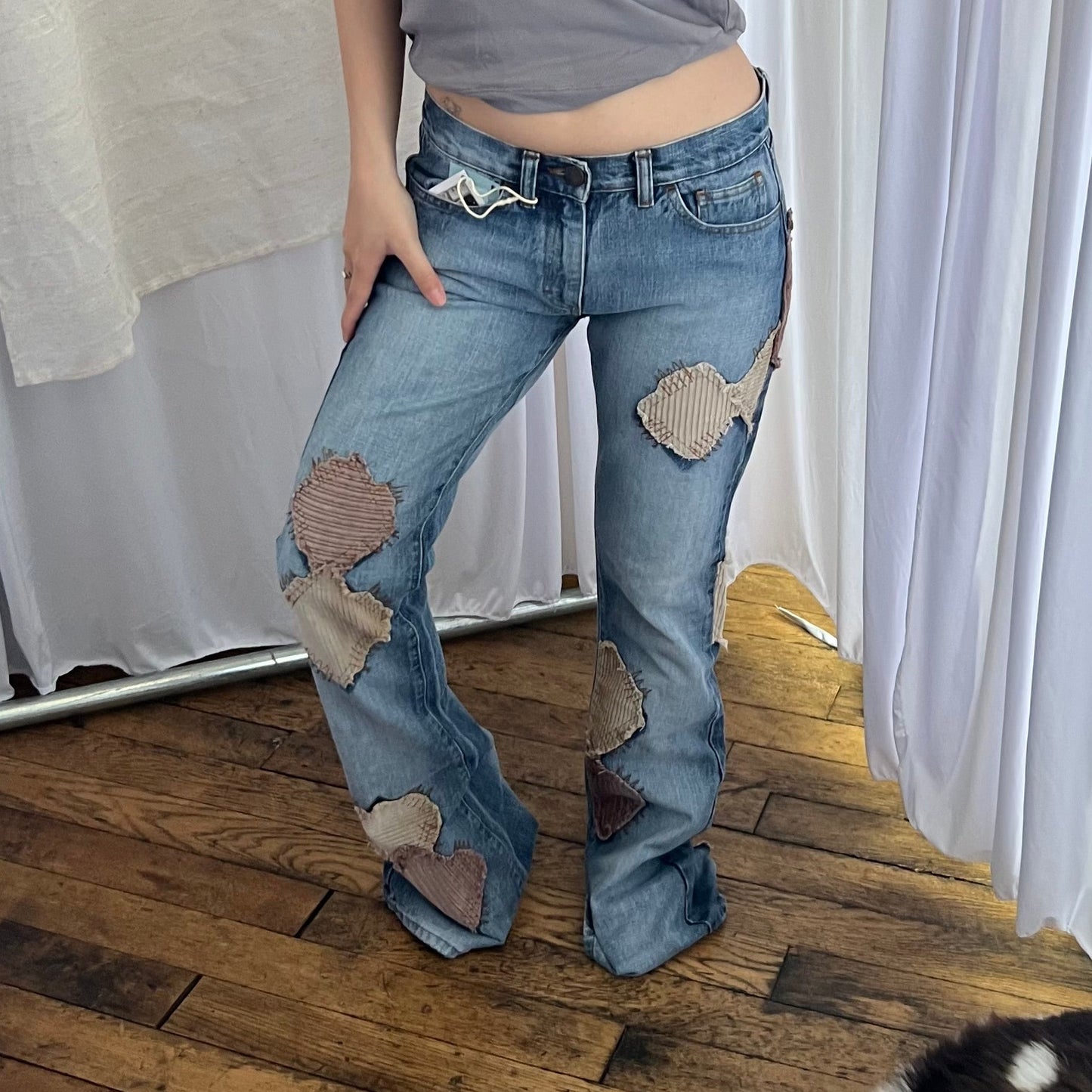 Bray Steven Alan Medium Wash Low Rise Straight Leg Patchwork Bootcut Denim Jeans