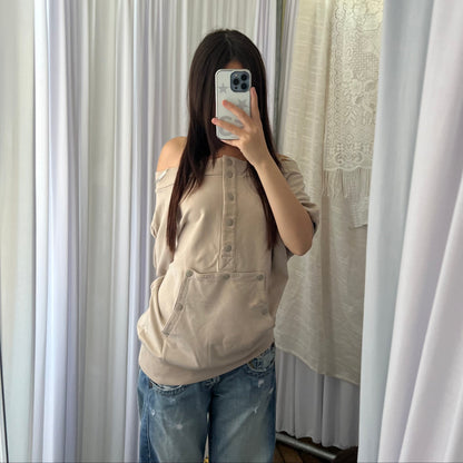 Adidas X Stella Mccartney Beige Off Shoulder 3/4 Button Sweater Top