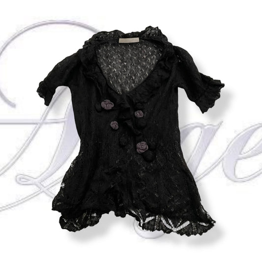 pink house black frilly mohair blend fine knit blouson