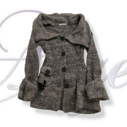 zone bleue grey fluffy knit wide collar asymmetric cardigan jacket