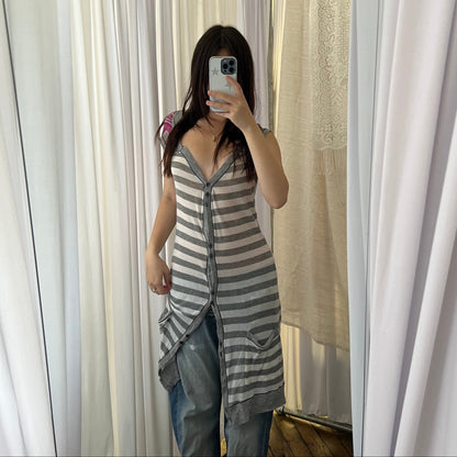 Custo Barcelona White Grey Pink Graphic Striped Button Down Mini Dress