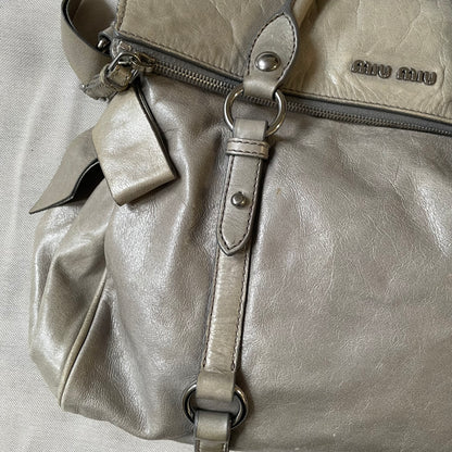 sage green leather silver hardware miu miu vitello lux ribbon 2 way crossbody handbag