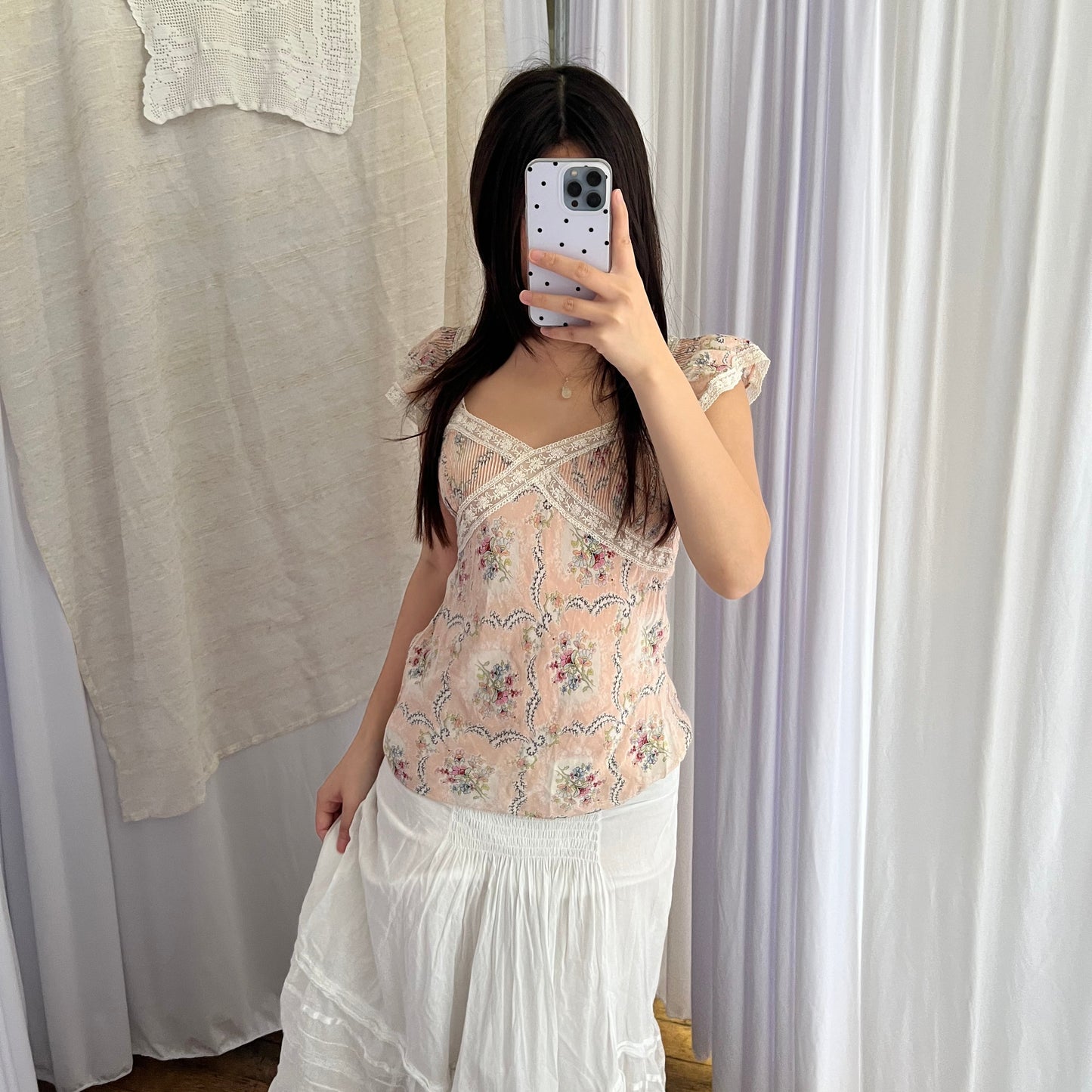 Dreamy Silk Paul & Joe Soft Pink Floral Print Ruffle Strap Camisole