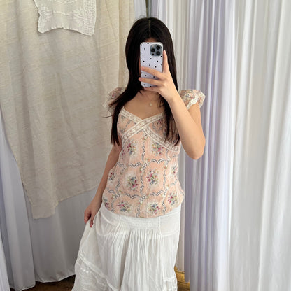 Dreamy Silk Paul & Joe Soft Pink Floral Print Ruffle Strap Camisole