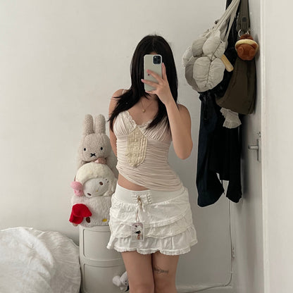 prairie boho walk & talk white broderie anglaise tiered ruffle corset lace up mini skirt