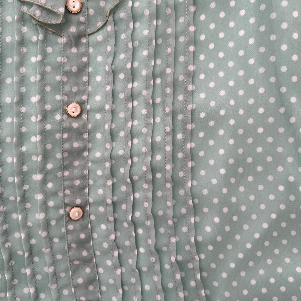 Prideglide Mint Green Ruffle Collar Pleated Polka Dot Blouson Top