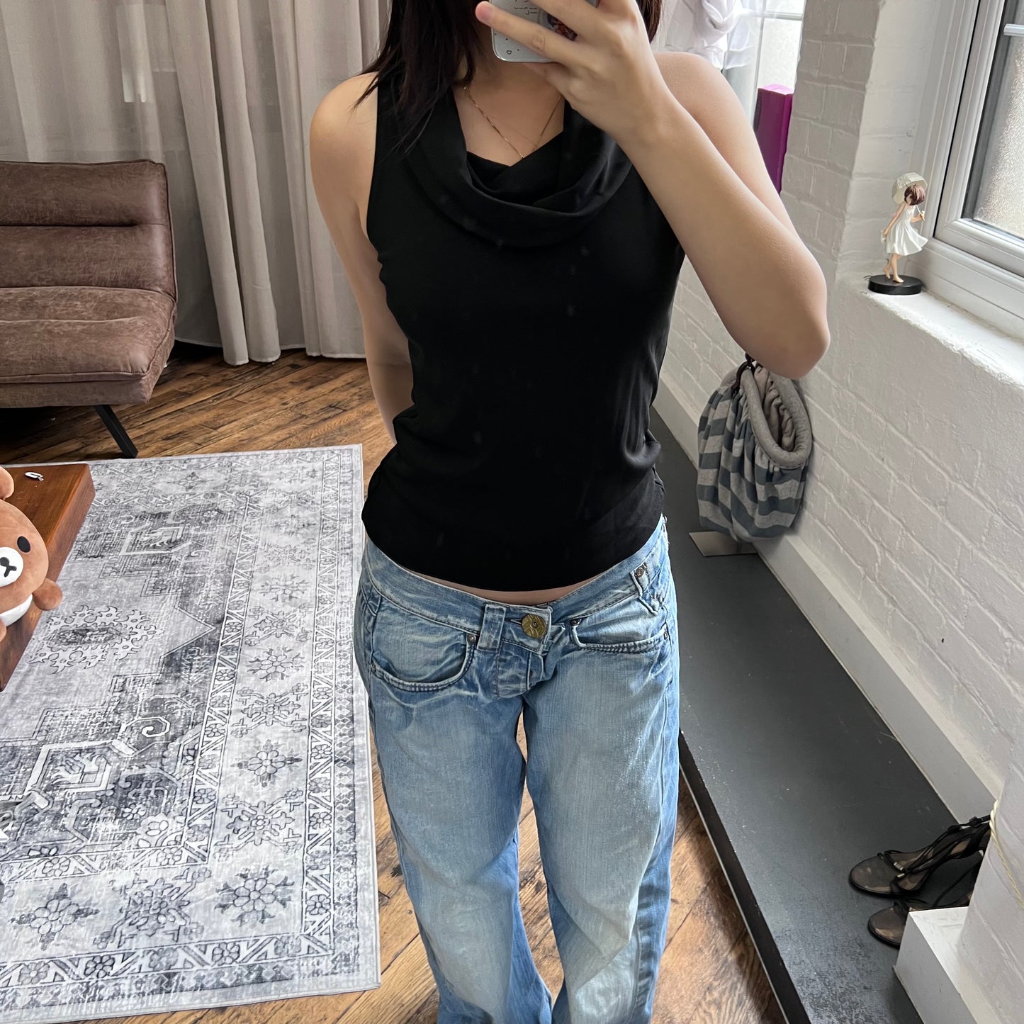 black 90s vintage dkny cowl neck vest top