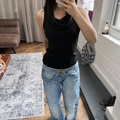 black 90s vintage dkny cowl neck vest top