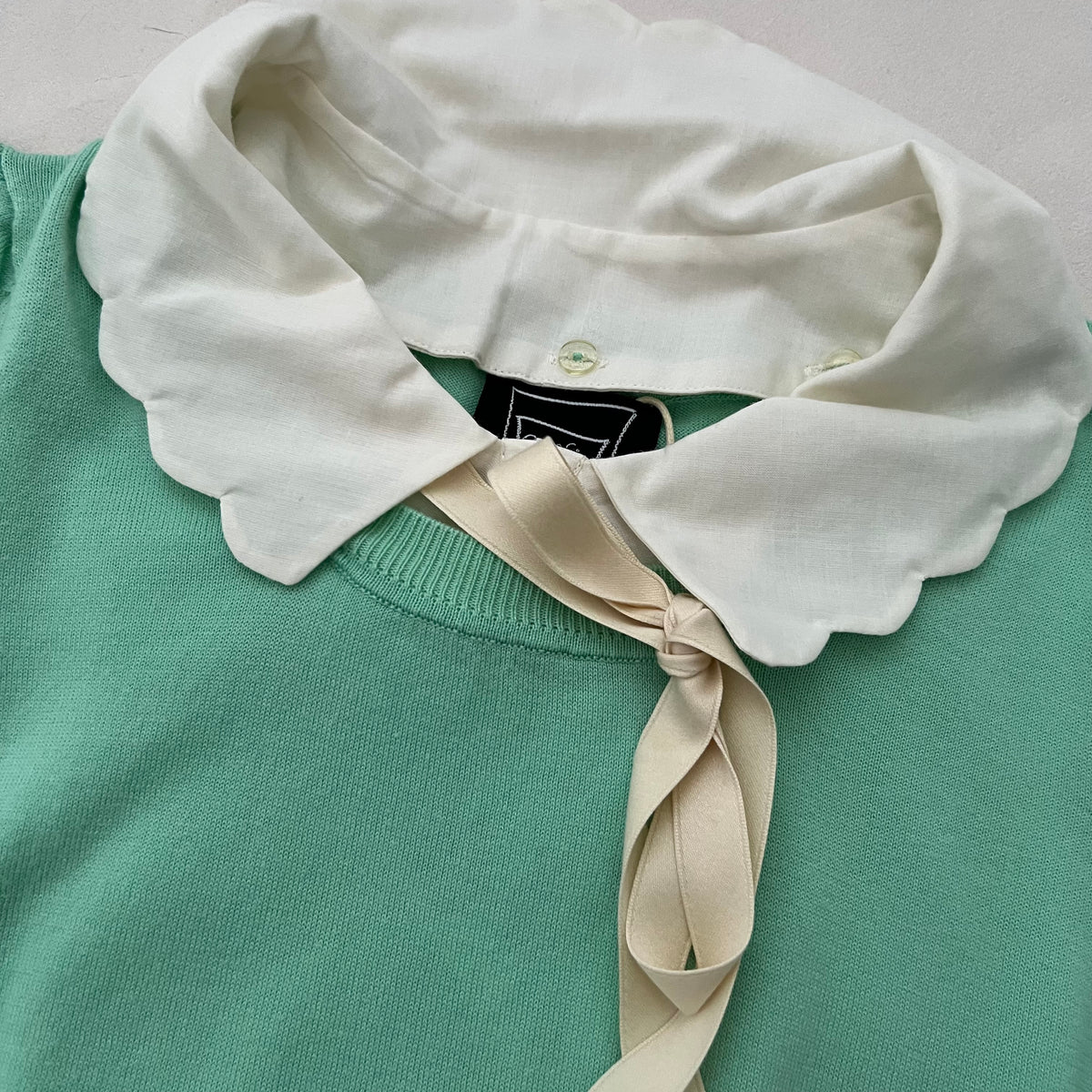 Cynthia Rowley Mint Green Scallop Collar Ribbon Knit Top