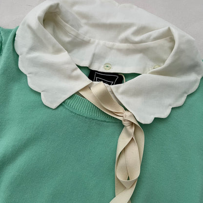 Cynthia Rowley Mint Green Scallop Collar Ribbon Knit Top