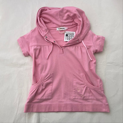 Pink Bape Cap Sleeve Ruched Crop Babydoll Tunic Hoodie