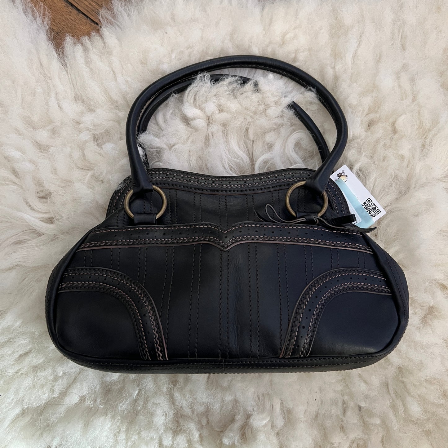 Anna Sui Black Leather Balletcore Panelled Pouch Shape Shoulder Bag