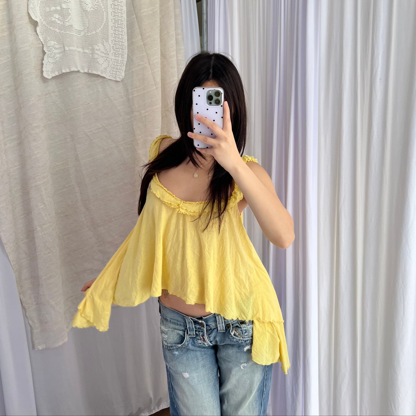 Nolita Yellow Frill Wide Neck Camisole