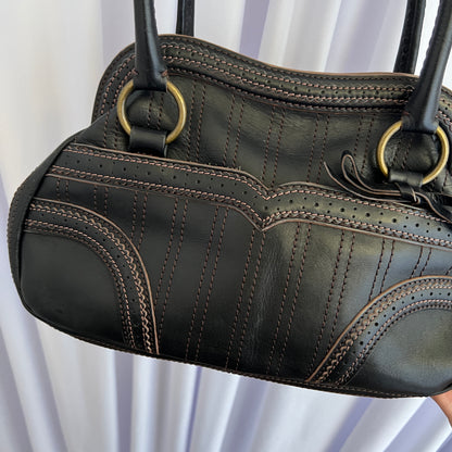 Anna Sui Black Leather Balletcore Panelled Pouch Shape Shoulder Bag