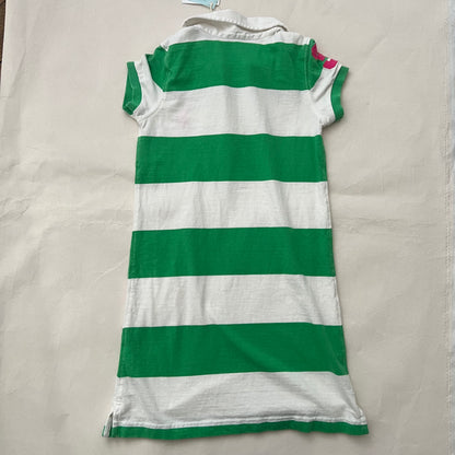 White Green Striped Hot Pink Logo V Neck Polo Shirt